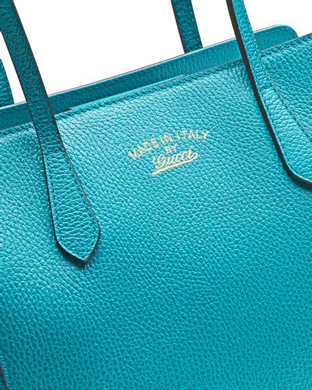 gucci swing small leather tote bag turquoise|Gucci embossed leather tote bag.